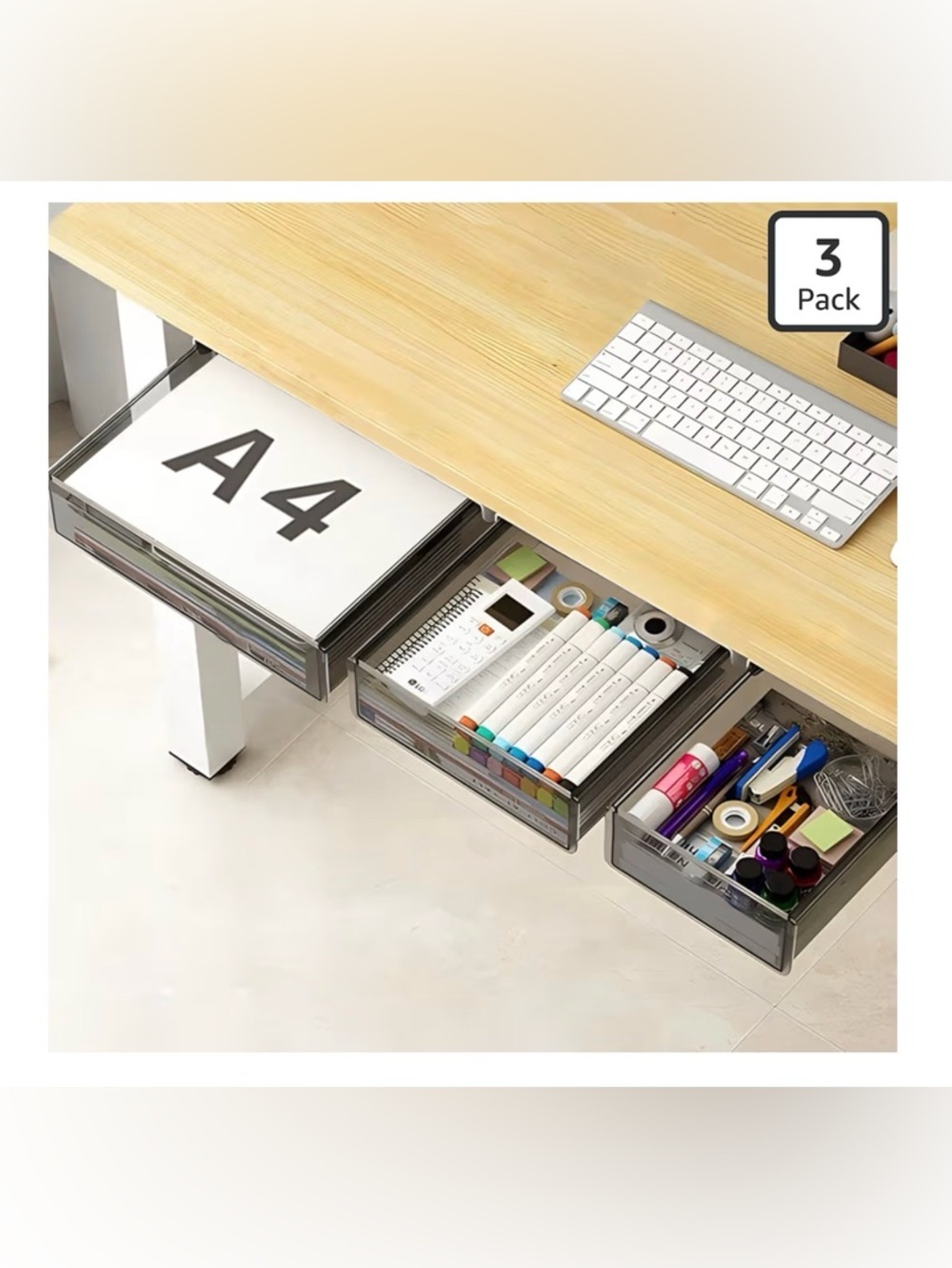 New Under Desk Table Drawer Storage Organizer,3 Pack Large &Medium &Small Slide